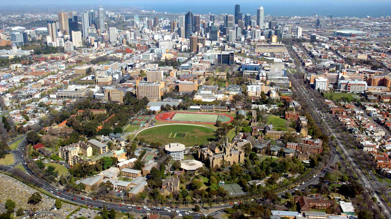 An aerial view of downtown Melbourne