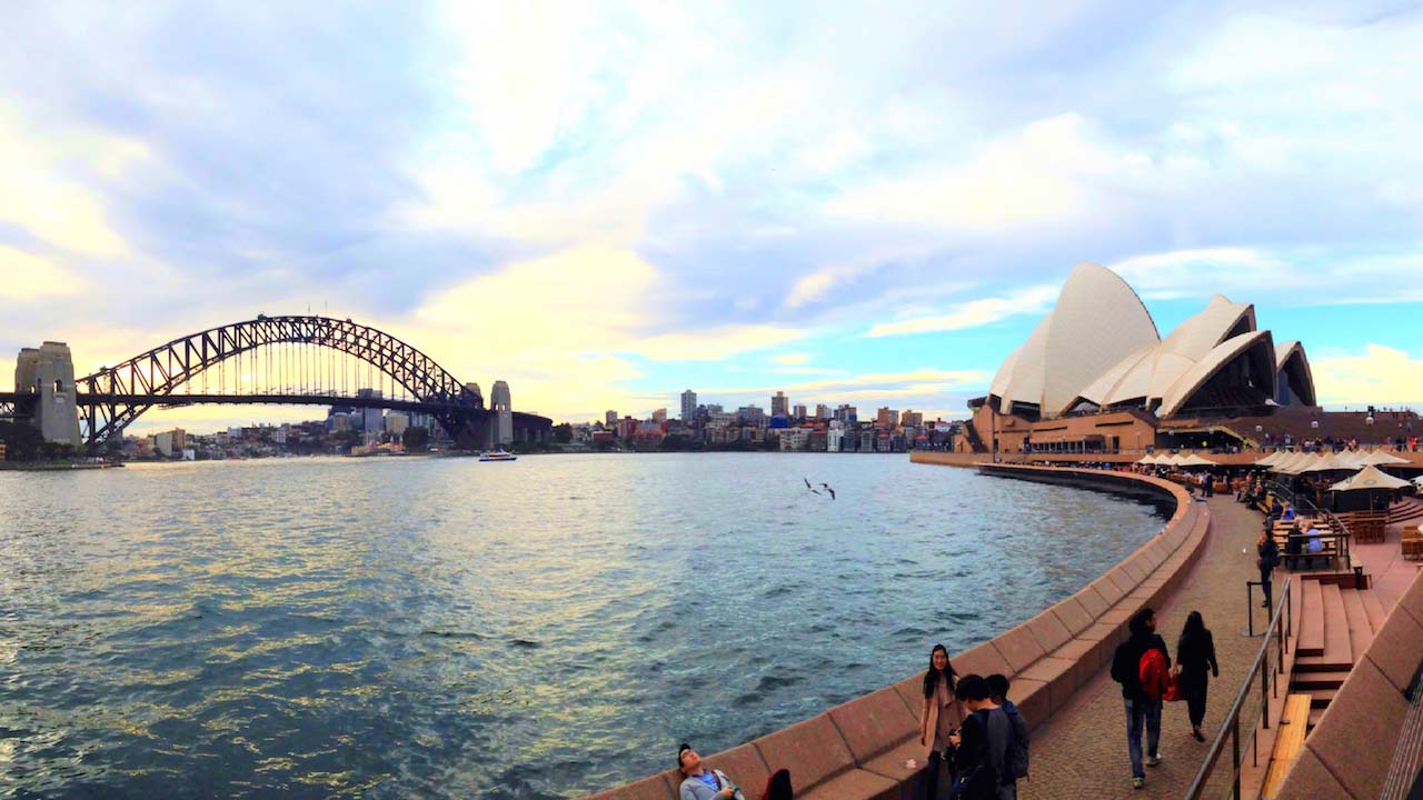 View from the Sydney Harbour of the Opera House and the Sydney Bridge